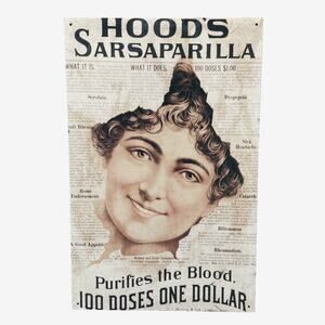 Vtg 1993 Ad Sign HOOD'S SARSAPARILLA 10.25" x 16" Aluminum N.Y. Historic Society